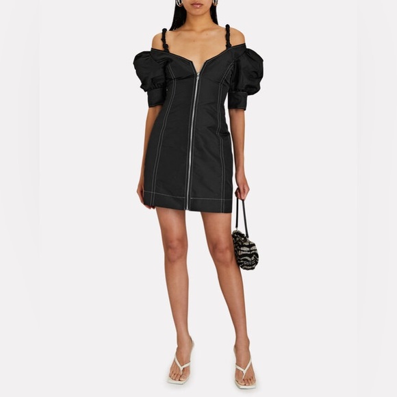 Ganni | Dresses | Gannitaffeta Vneck Frontzip Mini Dress | Poshmark
